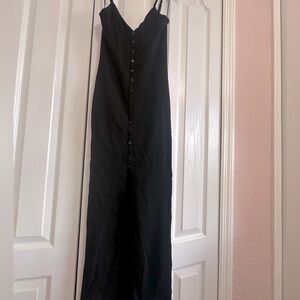 Long button down black dress with a slit